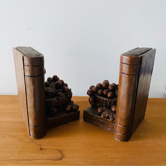 Book Ends 2 Piece Vintage Grapevine Fruit Basket Brown Book Ends Home Decor - Picture 6 of 7